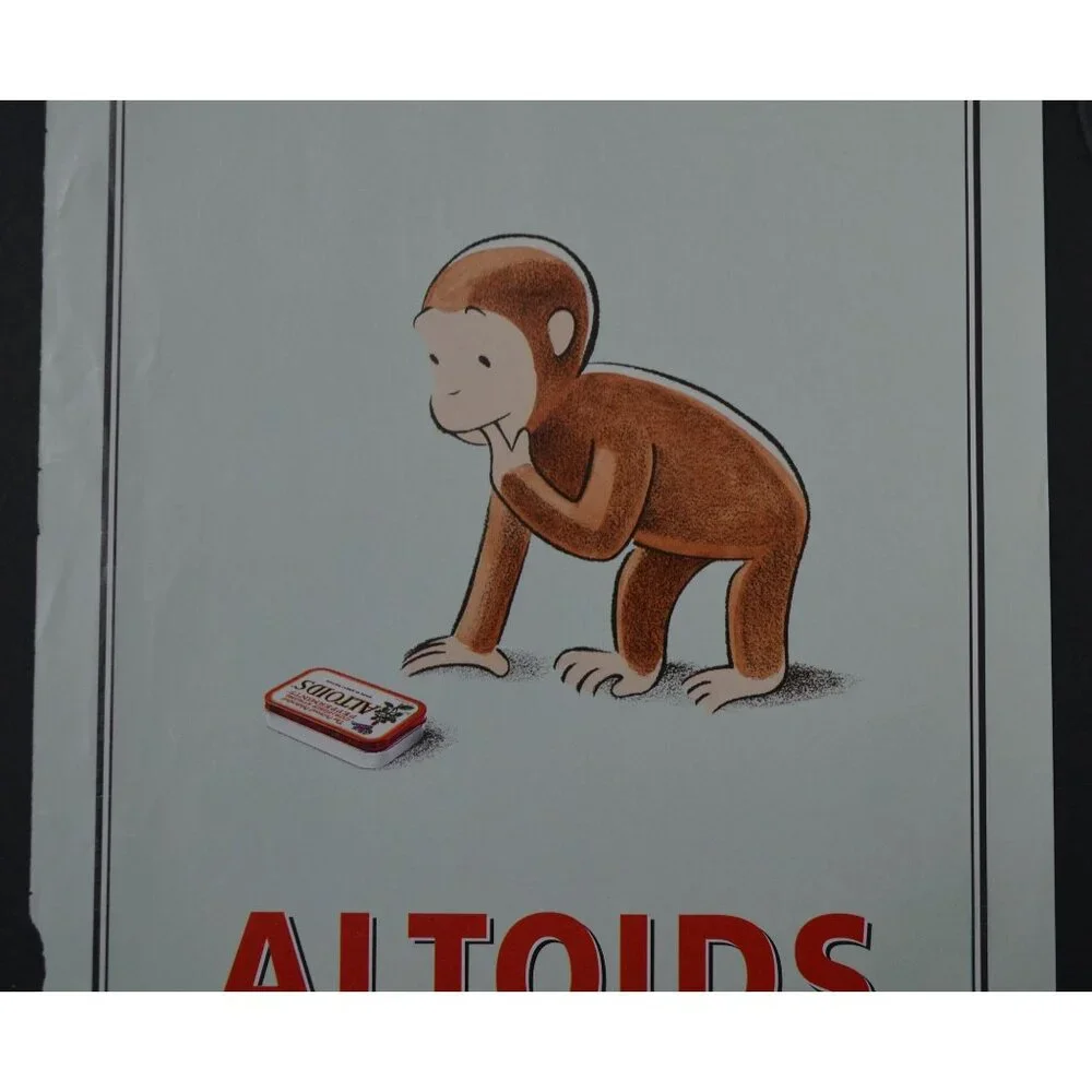 Altoids + Curious George Magazine Ad 2001 Vintage Peppermints Curiously Strong - Picture 3 of 5